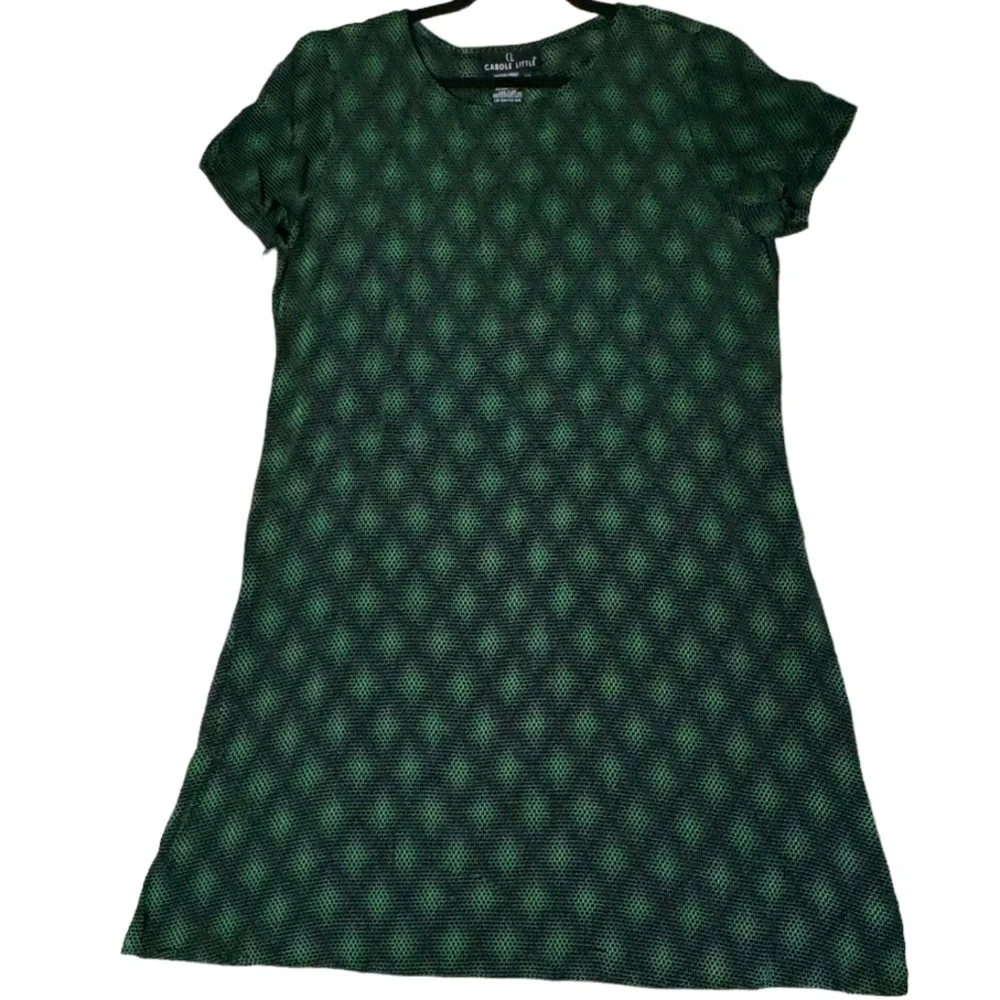Vintage Carole Little Mini dress Geometric design Neon Kelly Green Black Size 12 - Picture 1 of 7